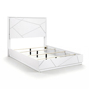 English Elm Eastern King 5 Piece Bedroom Set White UV Finish LED Lighting Geometric Wood Suite B011S06023