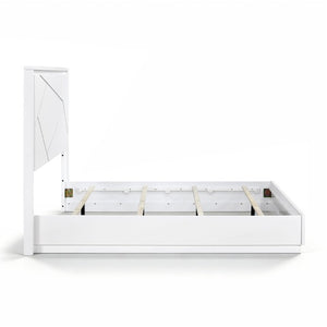 English Elm Eastern King 5 Piece Bedroom Set White UV Finish LED Lighting Geometric Wood Suite B011S06023