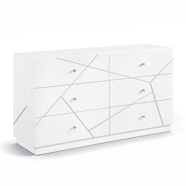 English Elm California King 5 Piece Bedroom Set with LED Lighting White Lacquer Geometric Design B011S06025