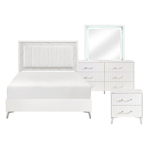 English Elm Eastern King 5 Piece Bedroom Set with LED Glam Headboard Faux Marble and Chrome Legs B011S06029
