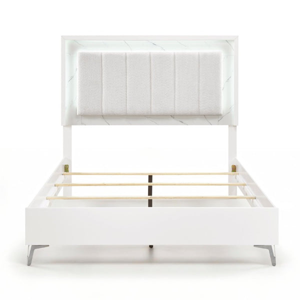 English Elm Eastern King 5 Piece Bedroom Set with LED Glam Headboard Faux Marble and Chrome Legs B011S06029