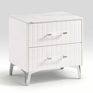 English Elm Eastern King 5 Piece Bedroom Set with LED Glam Headboard Faux Marble and Chrome Legs B011S06029
