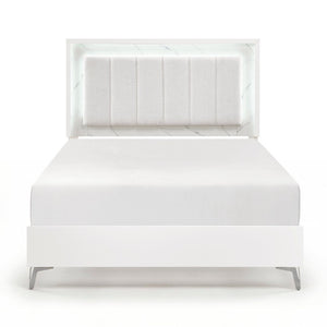 English Elm Eastern King 5 Piece Bedroom Set with LED Glam Headboard Faux Marble and Chrome Legs B011S06029