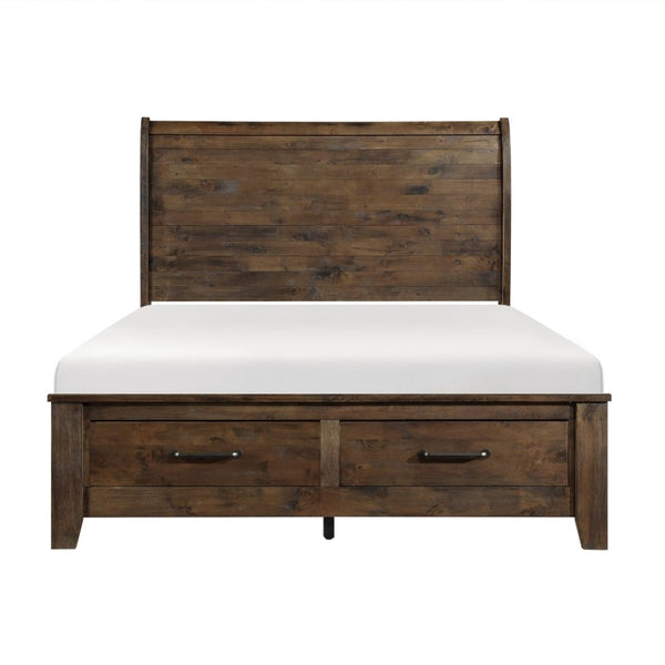 English Elm California King Sleigh Bed Solid Wood Burnished Brown Footboard Drawers Rustic Bedroom B011S06035