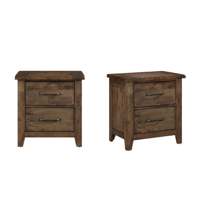 English Elm Classic Solid Rubberwood Nightstand Set with Dovetail Drawers and Antique Brass Pulls B011S06036
