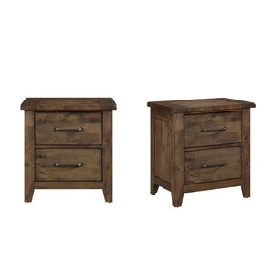 English Elm Classic Solid Rubberwood Nightstand Set with Dovetail Drawers and Antique Brass Pulls B011S06036