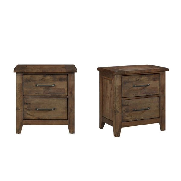 English Elm Classic Solid Rubberwood Nightstand Set with Dovetail Drawers and Antique Brass Pulls B011S06036