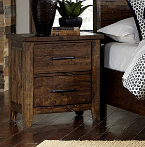 English Elm Classic Solid Rubberwood Nightstand Set with Dovetail Drawers and Antique Brass Pulls B011S06036
