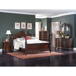 English Elm Night Stand Dresser Mirror and Chest Traditional 5 Piece Cherry Burl Bedroom Set B011S06049