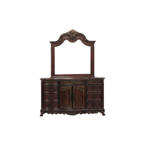 English Elm Night Stand Dresser Mirror and Chest Traditional 5 Piece Cherry Burl Bedroom Set B011S06049