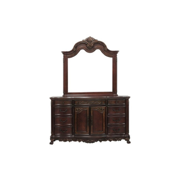 English Elm Night Stand Dresser Mirror and Chest Traditional 5 Piece Cherry Burl Bedroom Set B011S06049
