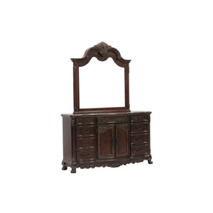 English Elm Night Stand Dresser Mirror and Chest Traditional 5 Piece Cherry Burl Bedroom Set B011S06049