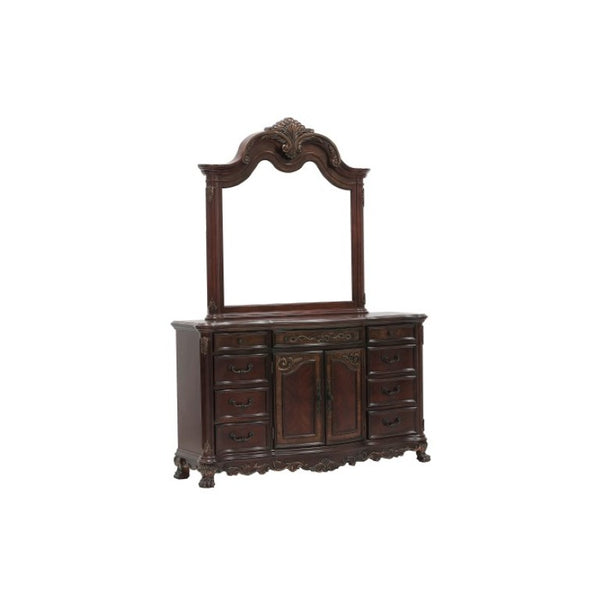 English Elm Night Stand Dresser Mirror and Chest Traditional 5 Piece Cherry Burl Bedroom Set B011S06049