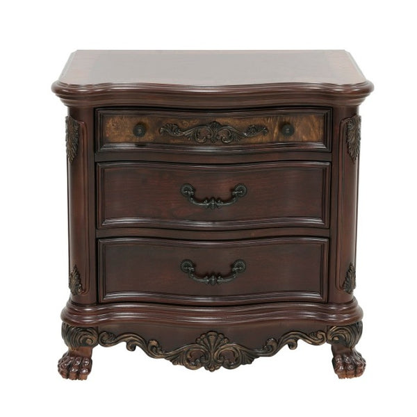 English Elm Night Stand Dresser Mirror and Chest Traditional 5 Piece Cherry Burl Bedroom Set B011S06049