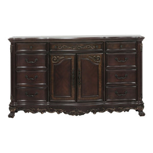 English Elm Night Stand Dresser Mirror and Chest Traditional 5 Piece Cherry Burl Bedroom Set B011S06049