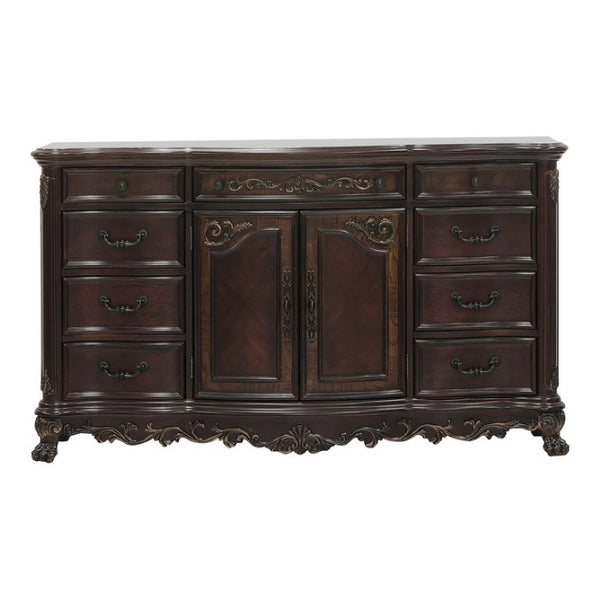 English Elm Night Stand Dresser Mirror and Chest Traditional 5 Piece Cherry Burl Bedroom Set B011S06049