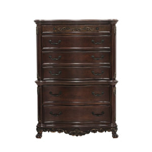 English Elm Night Stand Dresser Mirror and Chest Traditional 5 Piece Cherry Burl Bedroom Set B011S06049