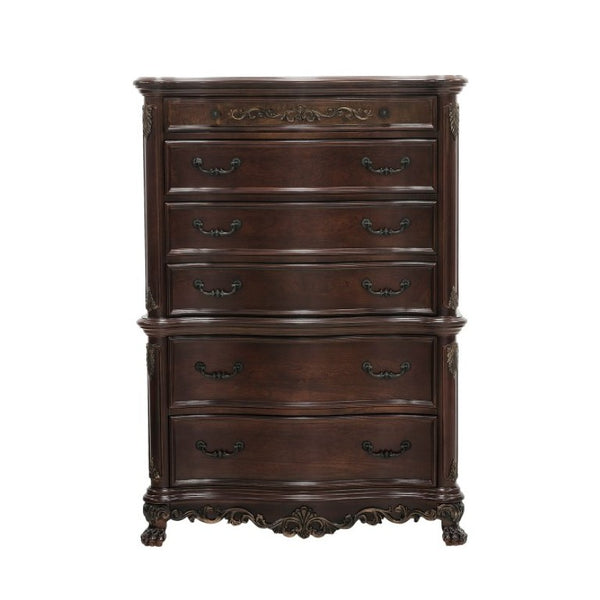 English Elm Night Stand Dresser Mirror and Chest Traditional 5 Piece Cherry Burl Bedroom Set B011S06049
