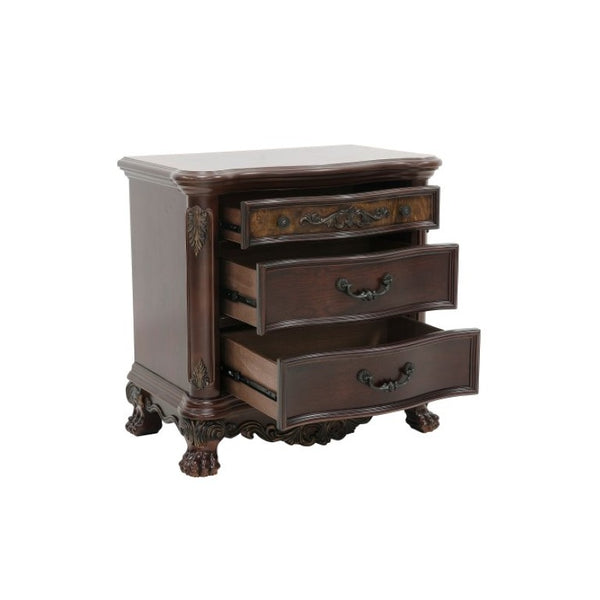 English Elm Night Stand Dresser Mirror and Chest Traditional 5 Piece Cherry Burl Bedroom Set B011S06049