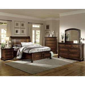 English Elm California King Bed Set Birch Hardwood Traditional Carved Bun Feet with Hidden Storage B011S06064