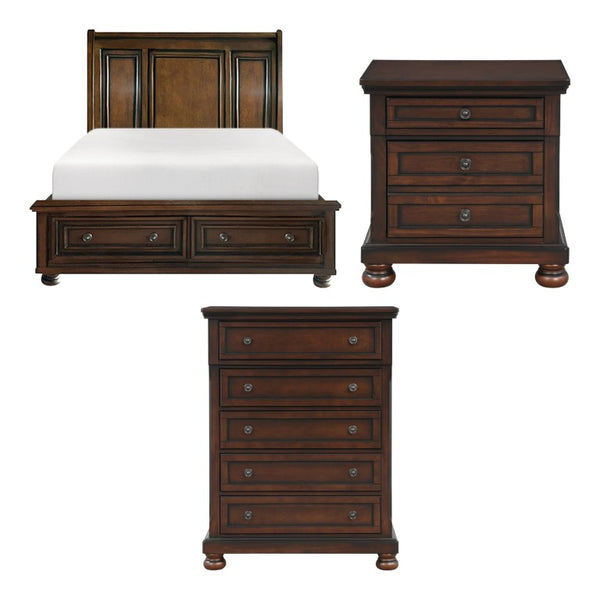 English Elm California King Bedroom Set Birch Veneer Transitional Suite with Footboard Storage B011S06066