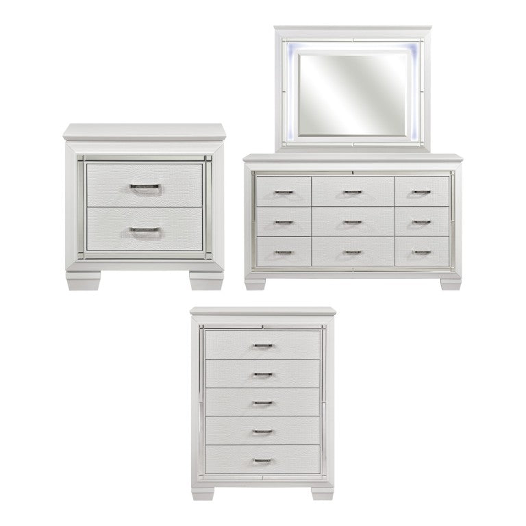 English Elm Night Stand Dresser Mirror Chest 5 Piece Glam Bedroom Set with LED Backlighting B011S06071