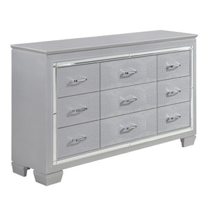 English Elm Night Stand Dresser Mirror Chest 4 Piece Glam Set with LED and Alligator Embossed B011S06084