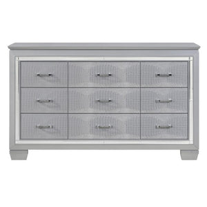 English Elm Night Stand Dresser Mirror Chest 4 Piece Glam Set with LED and Alligator Embossed B011S06084