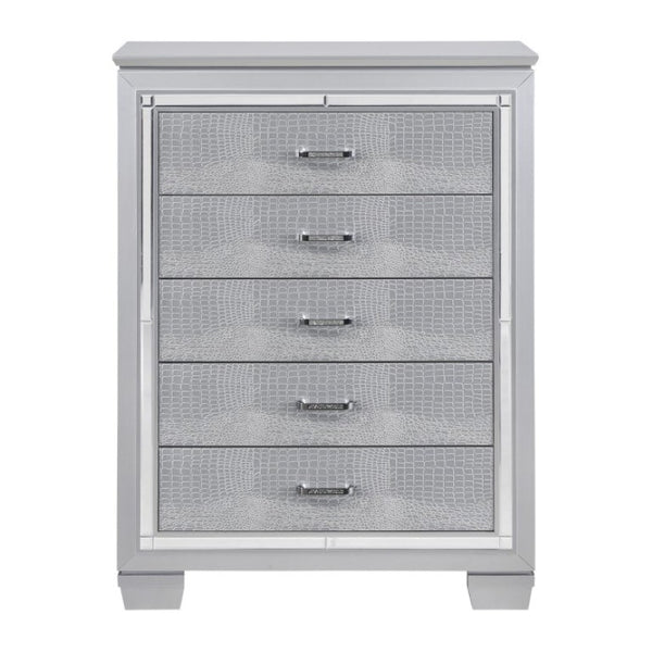 English Elm Night Stand Dresser Mirror Chest 4 Piece Glam Set with LED and Alligator Embossed B011S06084