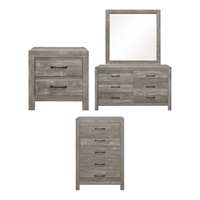 English Elm Night Stand Dresser Mirror and Chest Bedroom Set with Gray Wood Grain Finish B011S06098