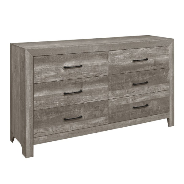 English Elm Night Stand Dresser Mirror and Chest 5 Pc Gray Woodgrain Bedroom Set with Black Pulls B011S06099