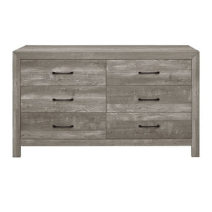 English Elm Night Stand Dresser Mirror and Chest 5 Pc Gray Woodgrain Bedroom Set with Black Pulls B011S06099