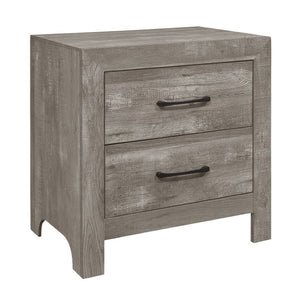 English Elm Night Stand Dresser Mirror and Chest 5 Pc Gray Woodgrain Bedroom Set with Black Pulls B011S06099