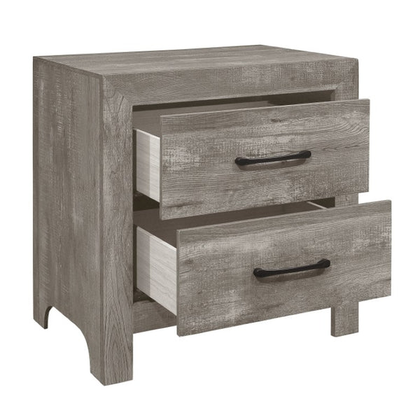 English Elm Night Stand Dresser Mirror and Chest 5 Pc Gray Woodgrain Bedroom Set with Black Pulls B011S06099