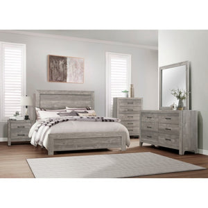 English Elm California King Panel Bed Set with Nightstand and Chest in Gray Wood Grain Finish B011S06105