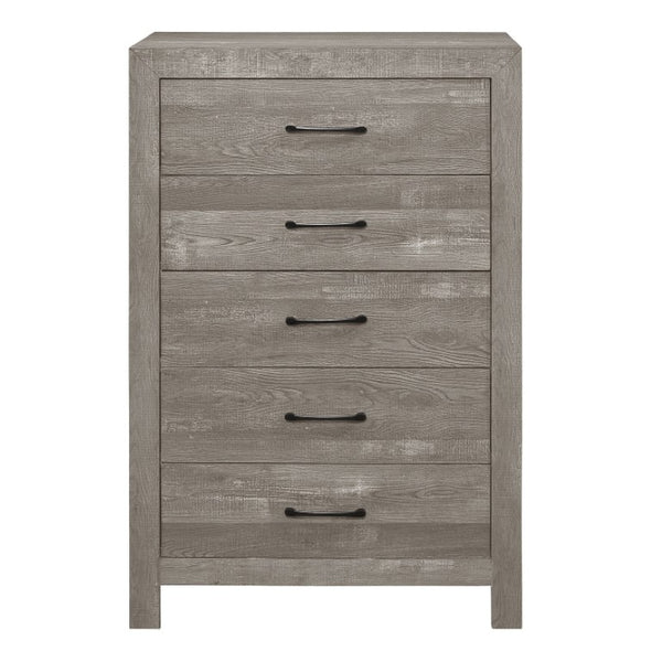 English Elm California King Panel Bed Set with Nightstand and Chest in Gray Wood Grain Finish B011S06105