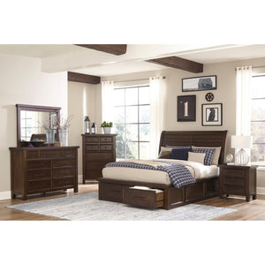 English Elm Night Stand Dresser Mirror and Chest Bedroom Set Mango Veneer Warm Brown Finish B011S06111