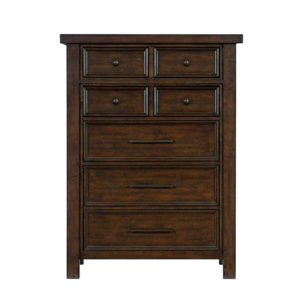 English Elm Night Stand Dresser Mirror and Chest Bedroom Set Mango Veneer Warm Brown Finish B011S06111