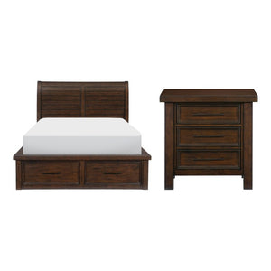 English Elm Eastern King Sleigh Bed Set Mango Veneer Storage Drawers Warm Brown Transitional B011S06113