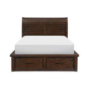 English Elm Eastern King Sleigh Bed Set Mango Veneer Storage Drawers Warm Brown Transitional B011S06113