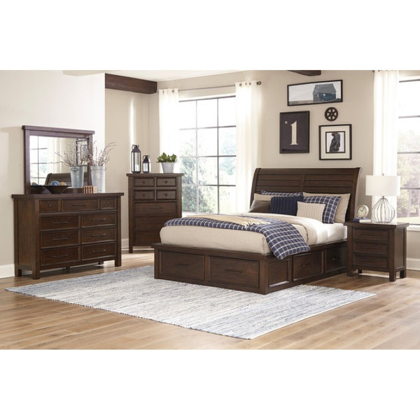 English Elm Eastern King Sleigh Bed Set Mango Veneer Storage Drawers Warm Brown Transitional B011S06113