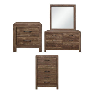 English Elm Night Stand Dresser Mirror and Chest Set Rustic Brown Wood Grain Bedroom Suite B011S06130