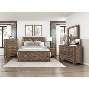 English Elm Night Stand Dresser Mirror and Chest Set Rustic Brown Wood Grain Bedroom Suite B011S06130