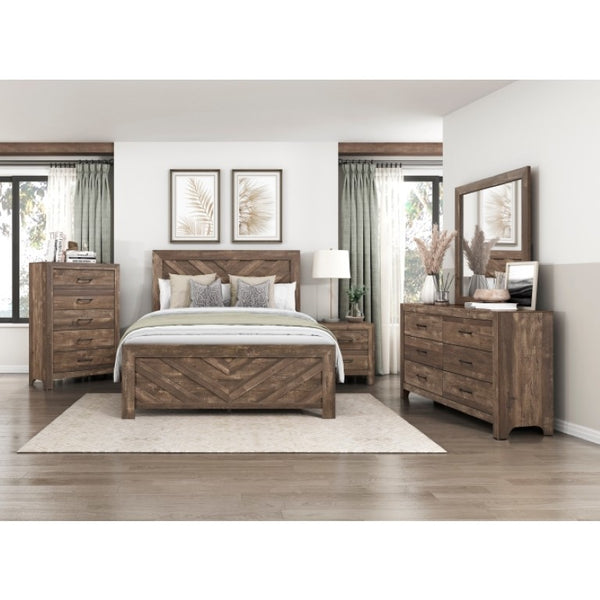 English Elm Night Stand Dresser Mirror and Chest Set Rustic Brown Wood Grain Bedroom Suite B011S06130