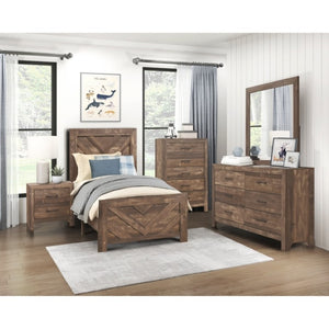 English Elm Night Stand Dresser Mirror and Chest Set Rustic Brown Wood Grain Bedroom Suite B011S06130