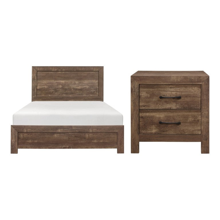 English Elm Eastern King Panel Bed and Nightstand Set Rustic Lodge Style Faux Wood Grain B011S06132