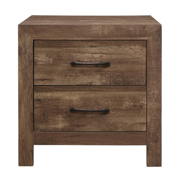 English Elm Eastern King Panel Bedroom Set with Faux Wood Grain Finish and Black Metal Hardware B011S06134