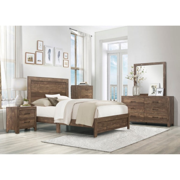 English Elm California King Panel Bed Nightstand and Chest Set Rustic Farmhouse Faux Wood B011S06137