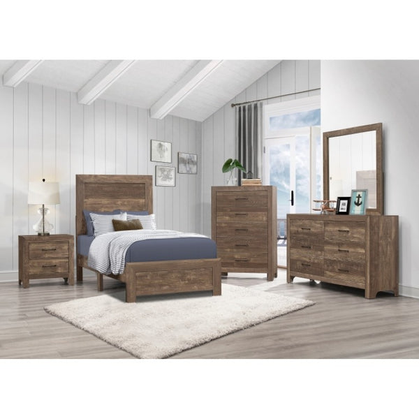 English Elm California King Panel Bed Nightstand and Chest Set Rustic Farmhouse Faux Wood B011S06137