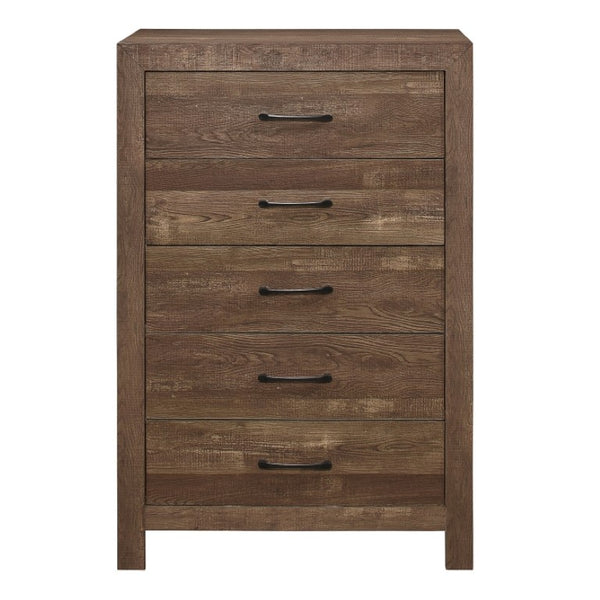 English Elm California King Panel Bed Nightstand and Chest Set Rustic Farmhouse Faux Wood B011S06137